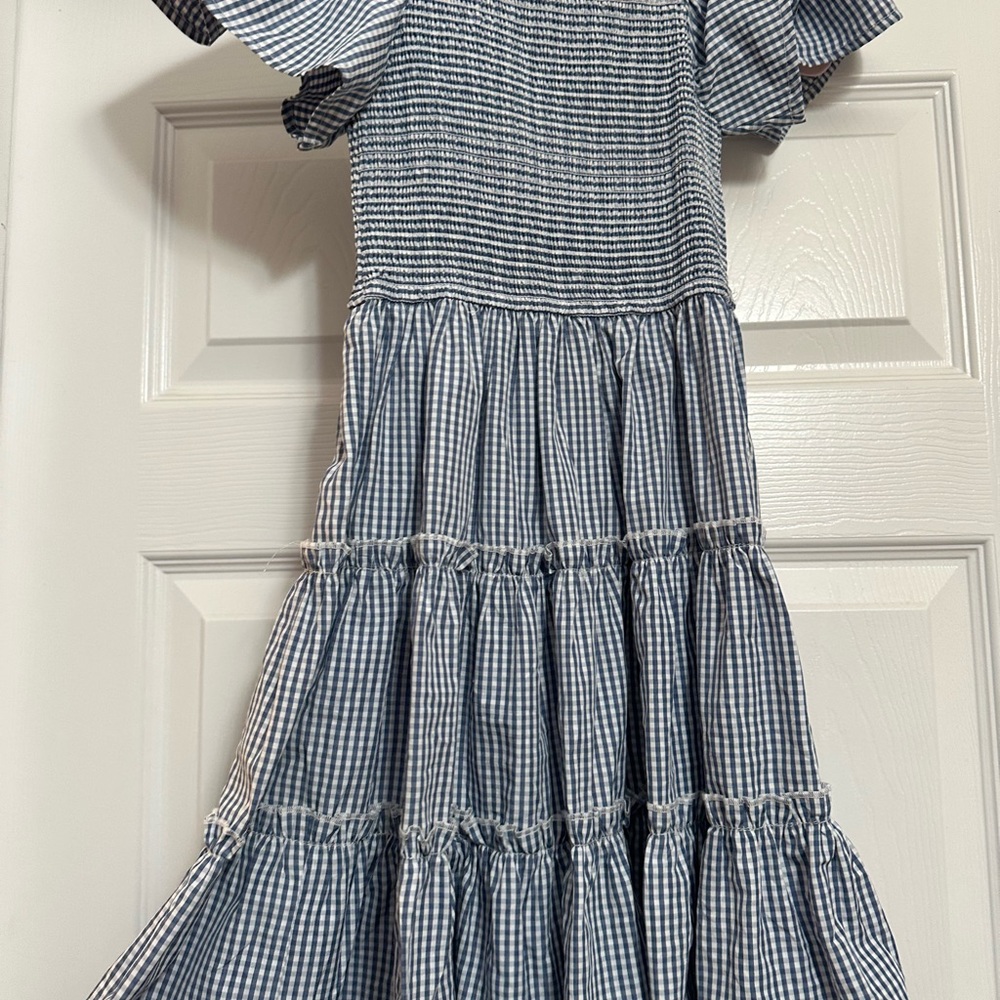 Ivy City Co Blue Gingham Tiered Ruffle Dress